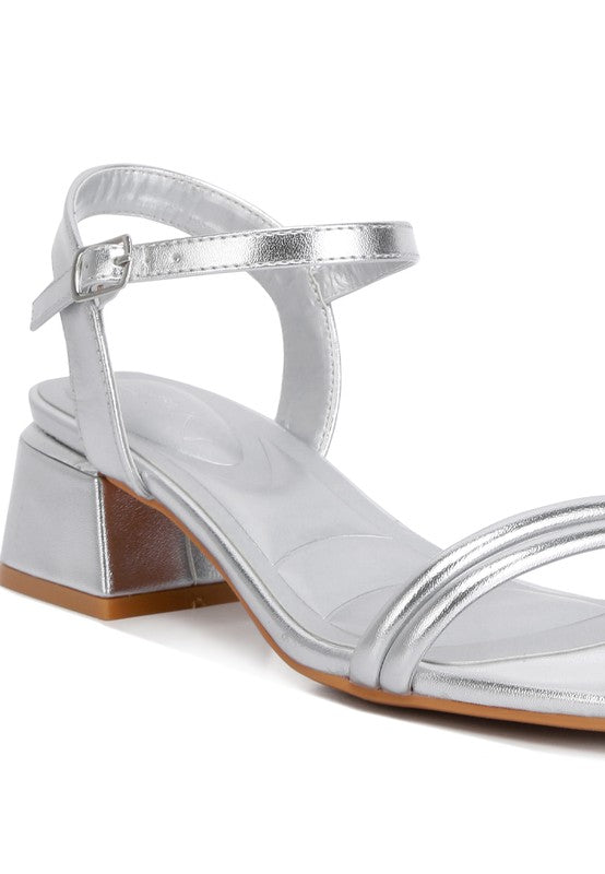 Zabou Metallic Ankle Strap Low Block Heels - Tigbul's Variety Fashion Shop