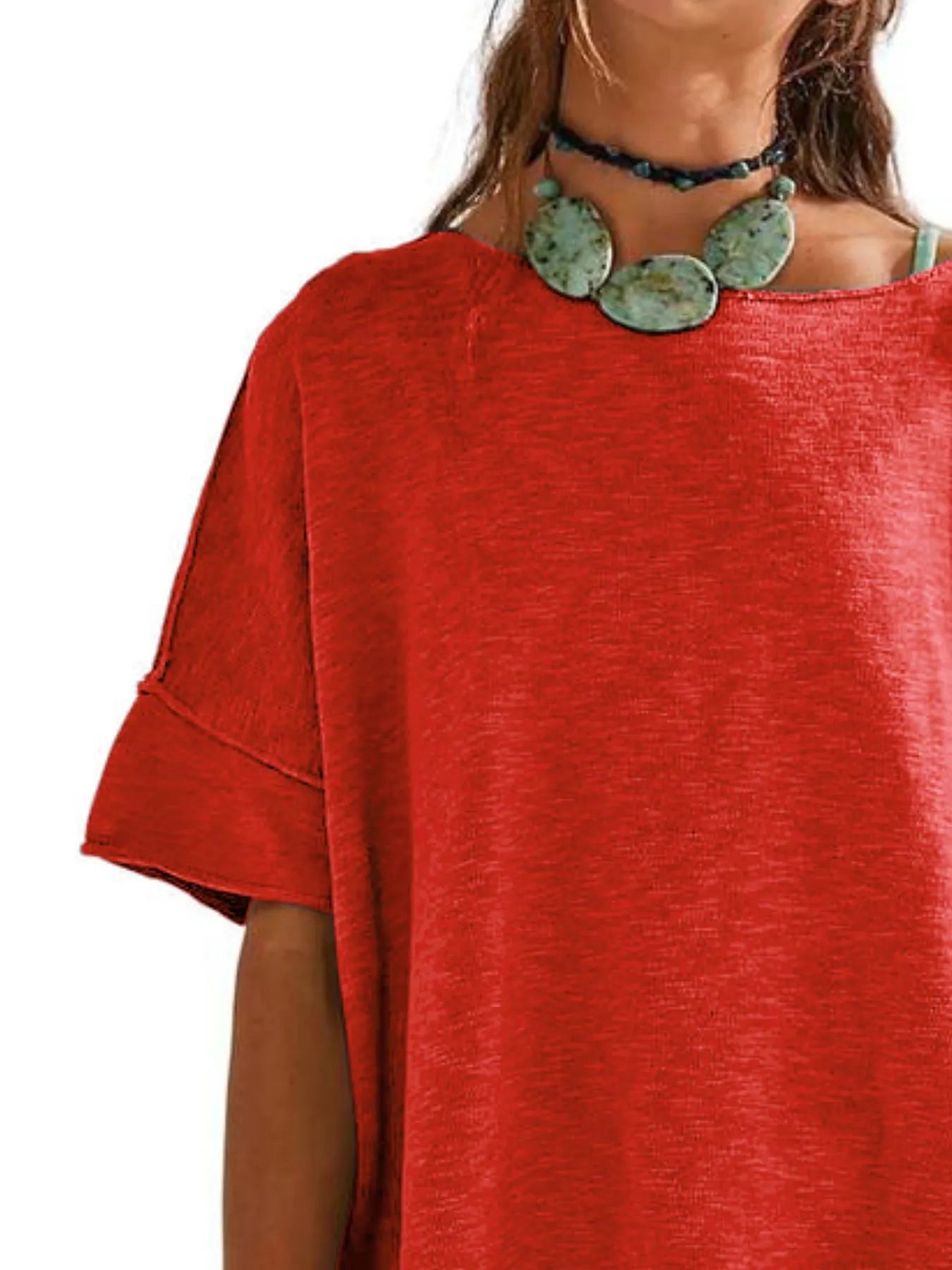Oversized Round Neck Drop-Shoulder T-Shirt - Tigbul's Variety Fashion Shop