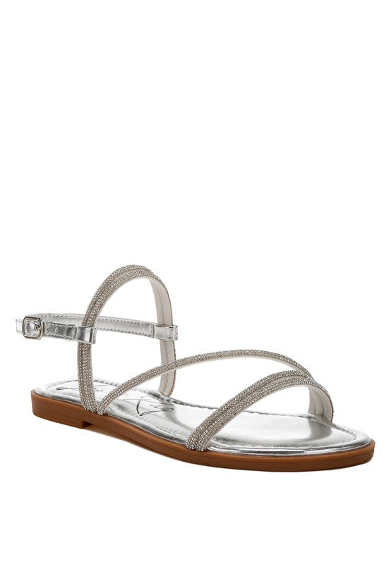 Bawley Rhinestone Strappy Flat Sandals - Tigbul's Variety Fashion Shop