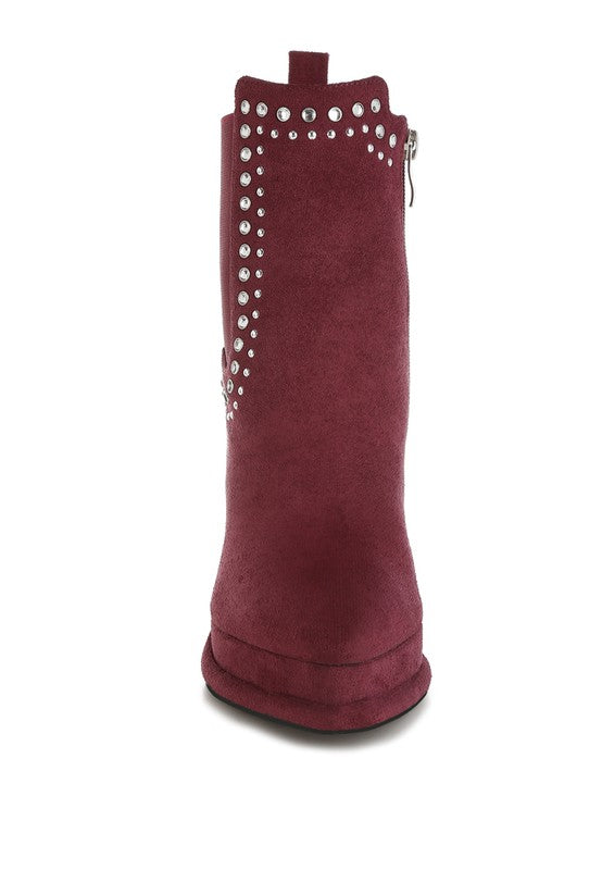 Dalton Studs Embellished High Ankle Boots - Tigbul's Variety Fashion Shop