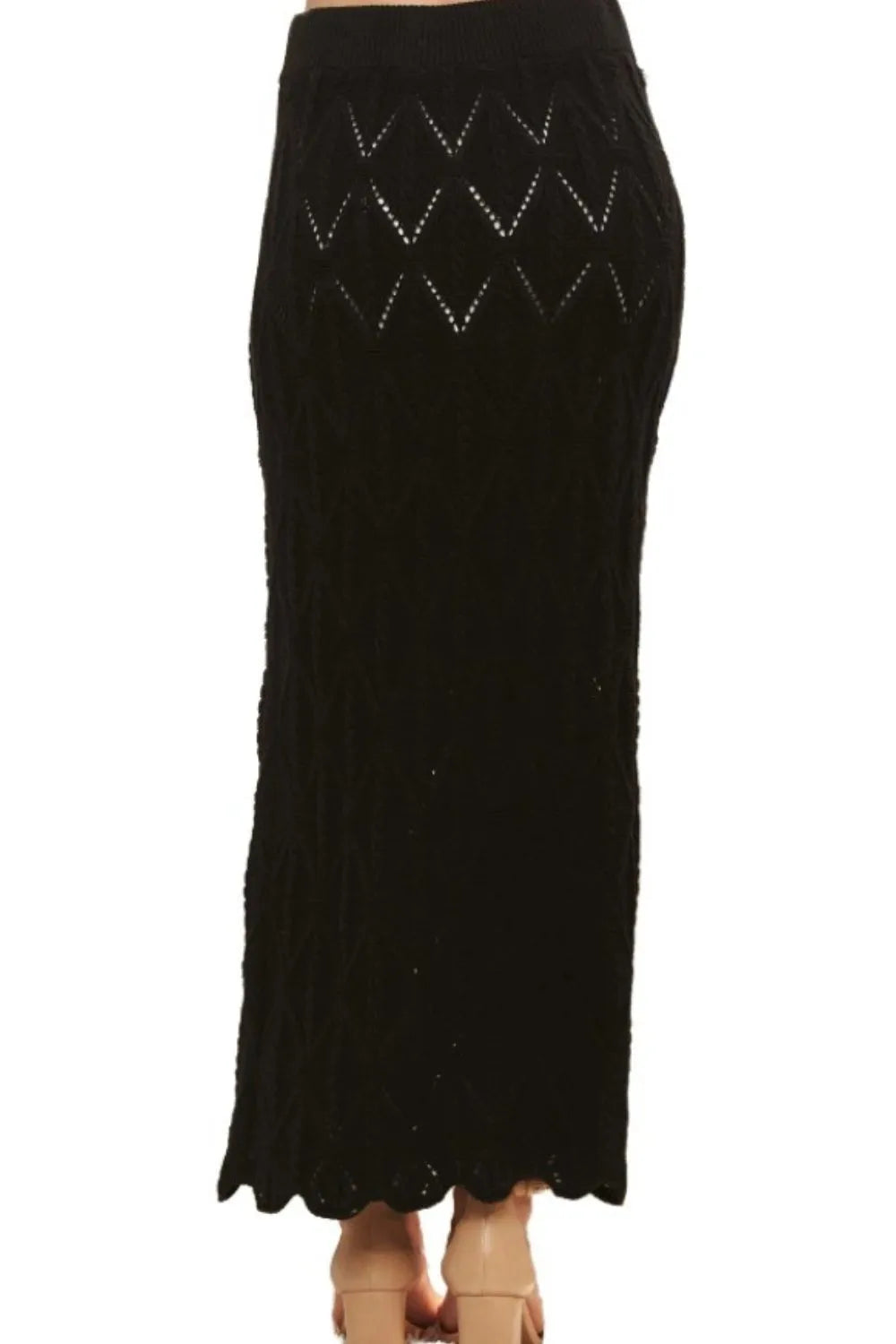 Black Scallop Trim Detail Knit Skirt - Tigbul's Variety Fashion Shop