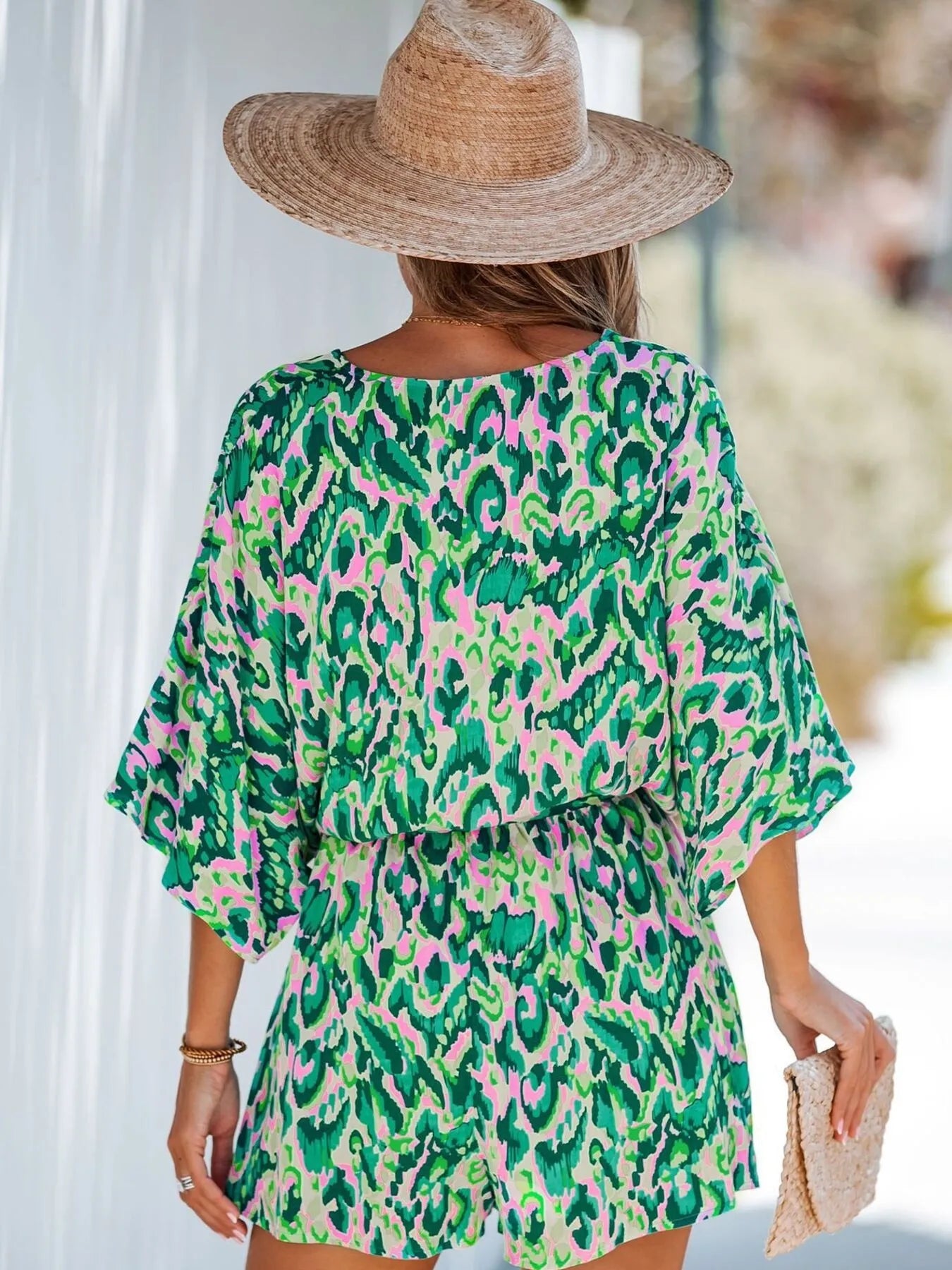 Bohemian Floral Print V-Neck Batwing Sleeve Romper - Tigbul's Variety Fashion Shop