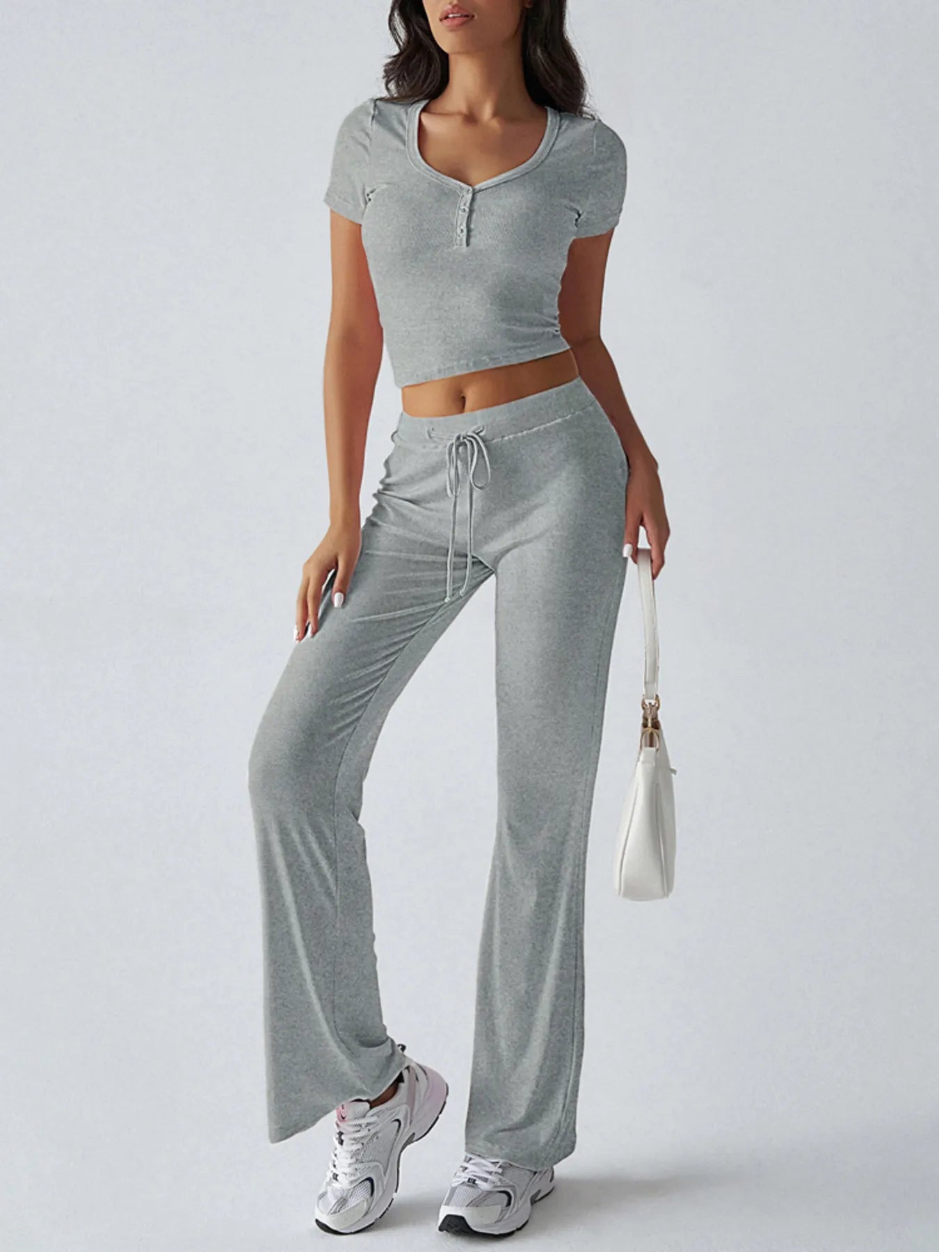 Casual Ribbed Short Sleeve Top and Pants Set - Tigbul's Variety Fashion Shop