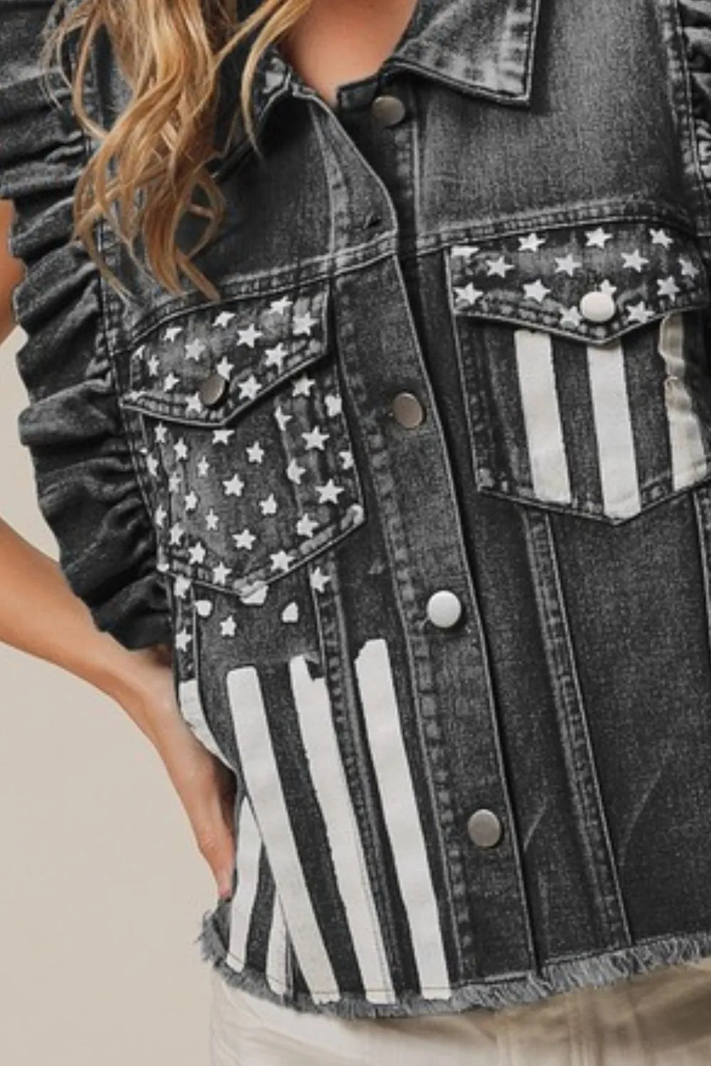 American Flag Washed Denim Jacket - Tigbul's Variety Fashion Shop
