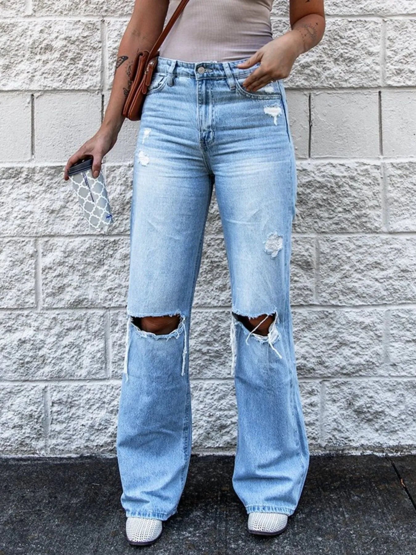 High Waist Distressed Blue Jeans - Tigbul's Variety Fashion Shop