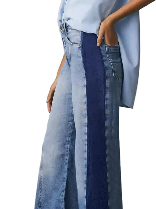 Size XL Two-Tone Wide Leg Blue Jeans | Tigbuls Variety Fashion