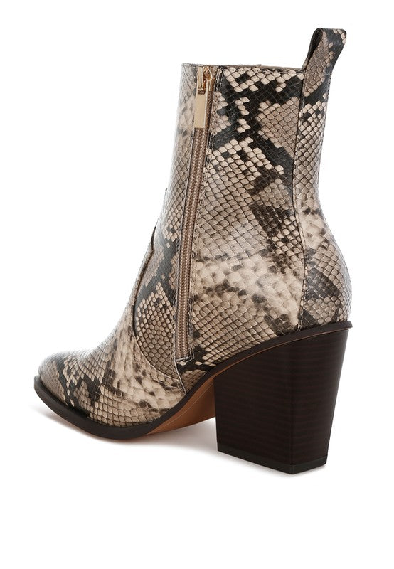 Cornus Snake Print Ankle Boots - Tigbul's Variety Fashion Shop
