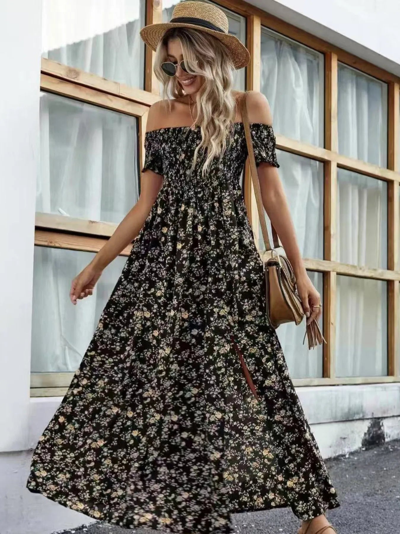 Full Size Slit Off-Shoulder Floral Midi Dress Plus Size - Tigbul's Variety Fashion Shop
