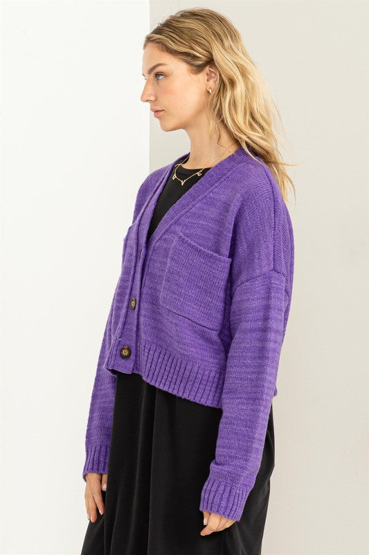 Button Front Cropped Cardigan Sweater - Tigbul's Variety Fashion Shop