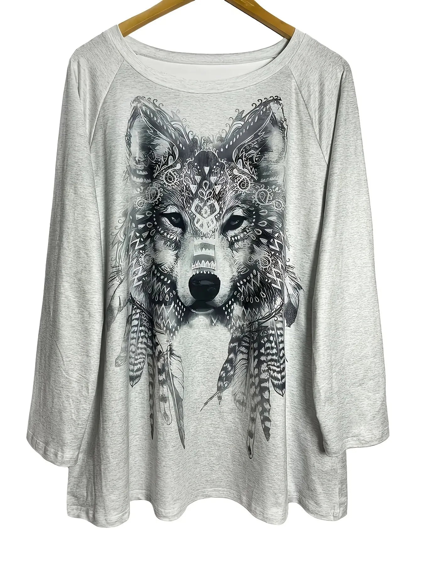 Bohemian Wolf Print Long Sleeve T-Shirt - Tigbul's Variety Fashion Shop
