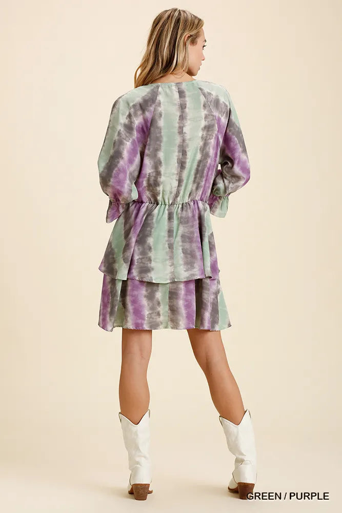 Umgee Tie Dye Ruffled Layered Dress with Elastic Waistband - Tigbul's Variety Fashion Shop