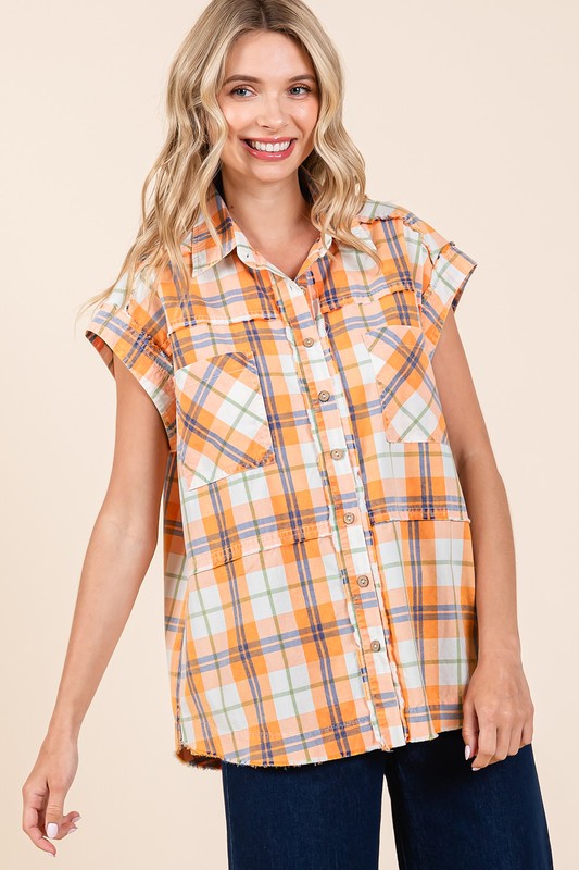 Mineral Wash Plaid Button Down Shirt - Tigbul's Variety Fashion Shop