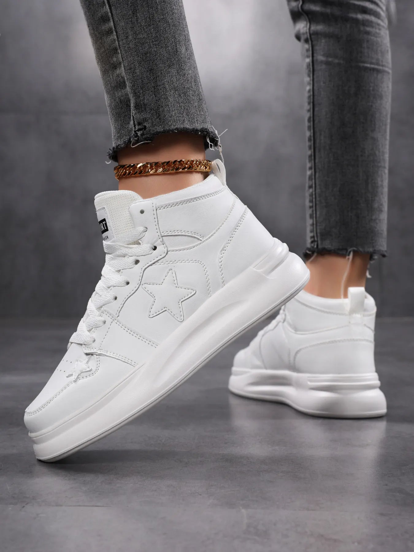 Star Pattern Lace Up Sneakers - Tigbul's Variety Fashion Shop
