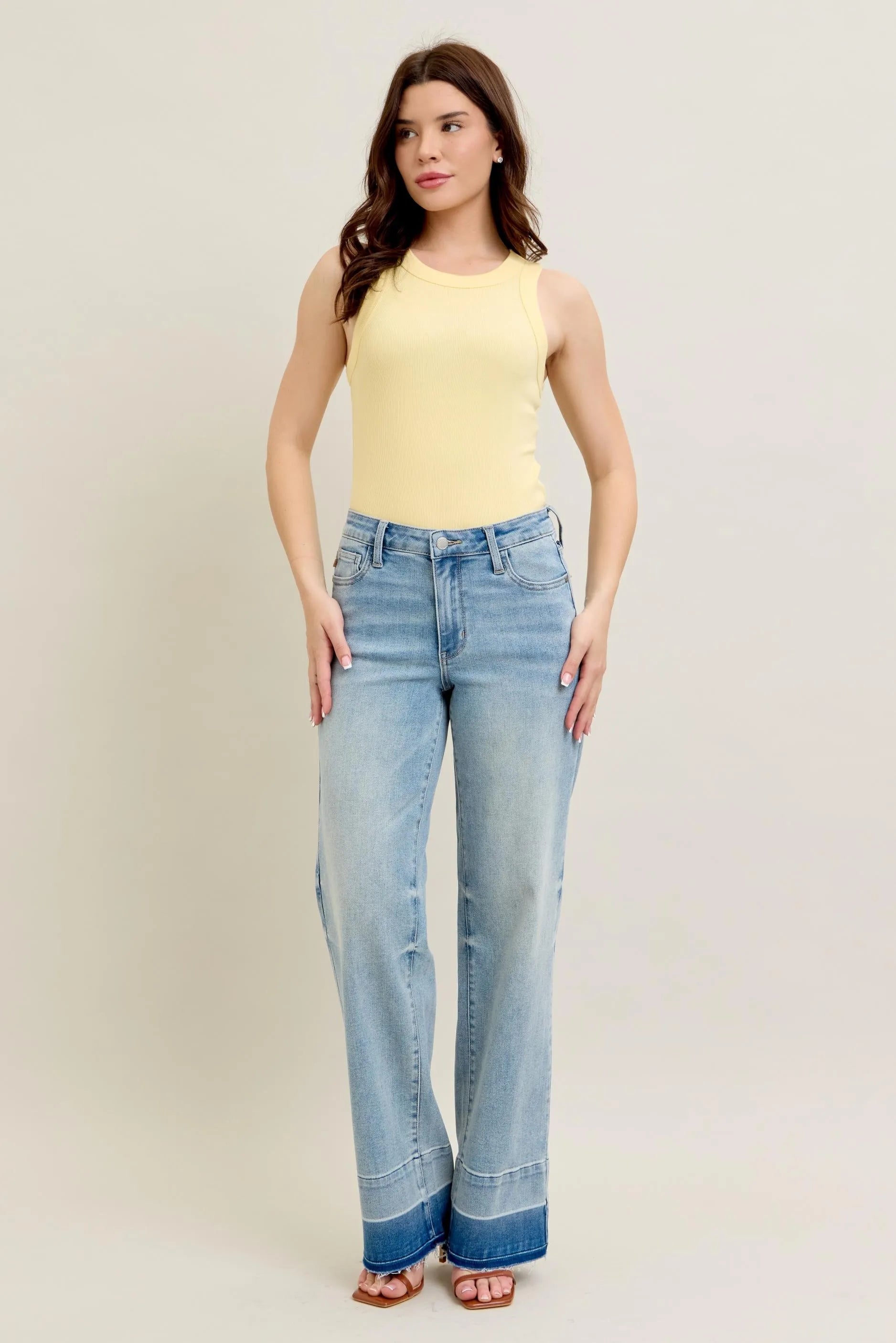 Judy Blue Full Size Mr Release Hem Wide Leg Jeans Plus Size - Tigbul's Variety Fashion Shop