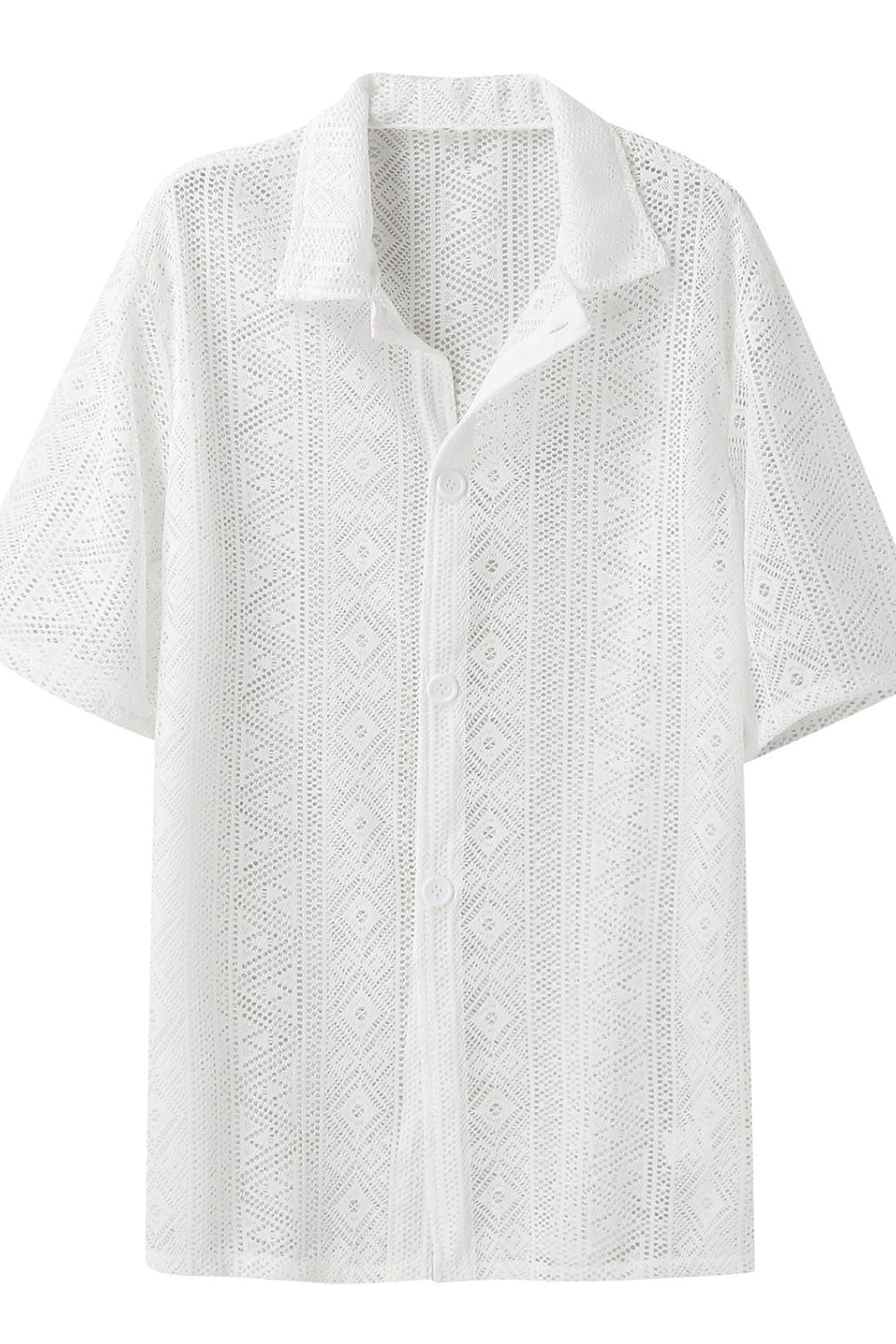 Men's Full Size Lace Half Sleeve Button Down Shirt Plus Size - Tigbul's Variety Fashion Shop