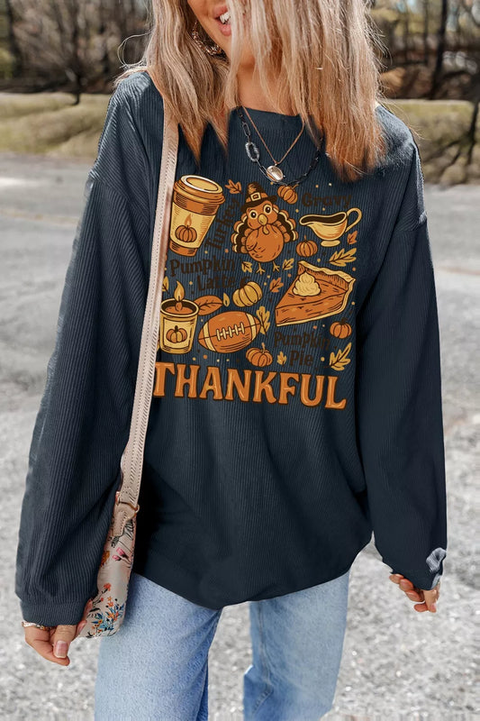Thankful Thanksgiving Graphic Long Sleeve Sweatshirt - Tigbul's Variety Fashion Shop