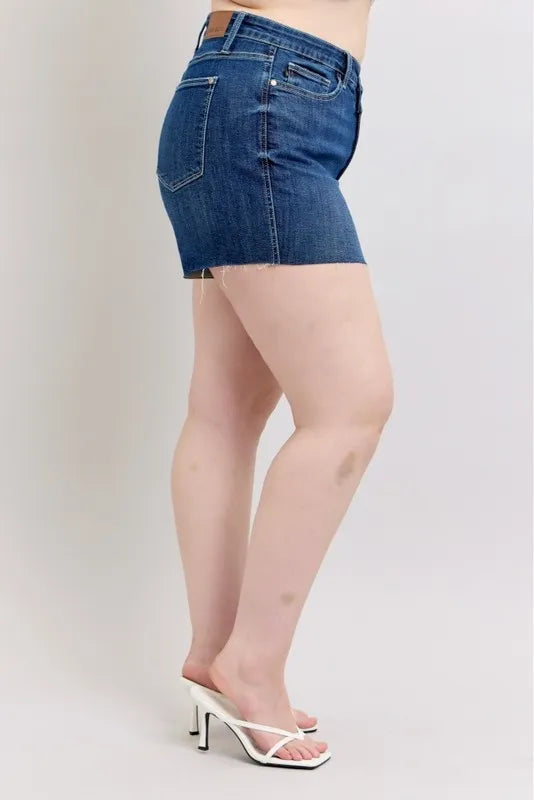Judy Blue Plus Size High Waist Criss-Cross Waistband Denim Shorts - Tigbul's Variety Fashion Shop