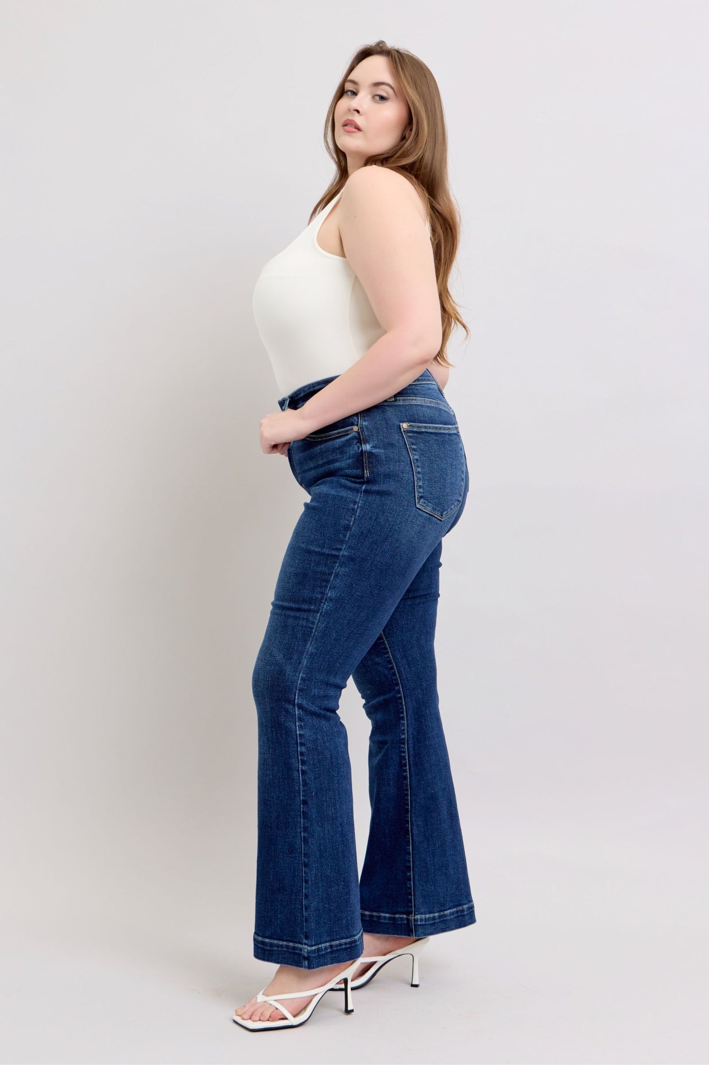 Judy Blue Full Size High Rise Flare Jeans with Pockets Plus Size - Tigbul's Variety Fashion Shop