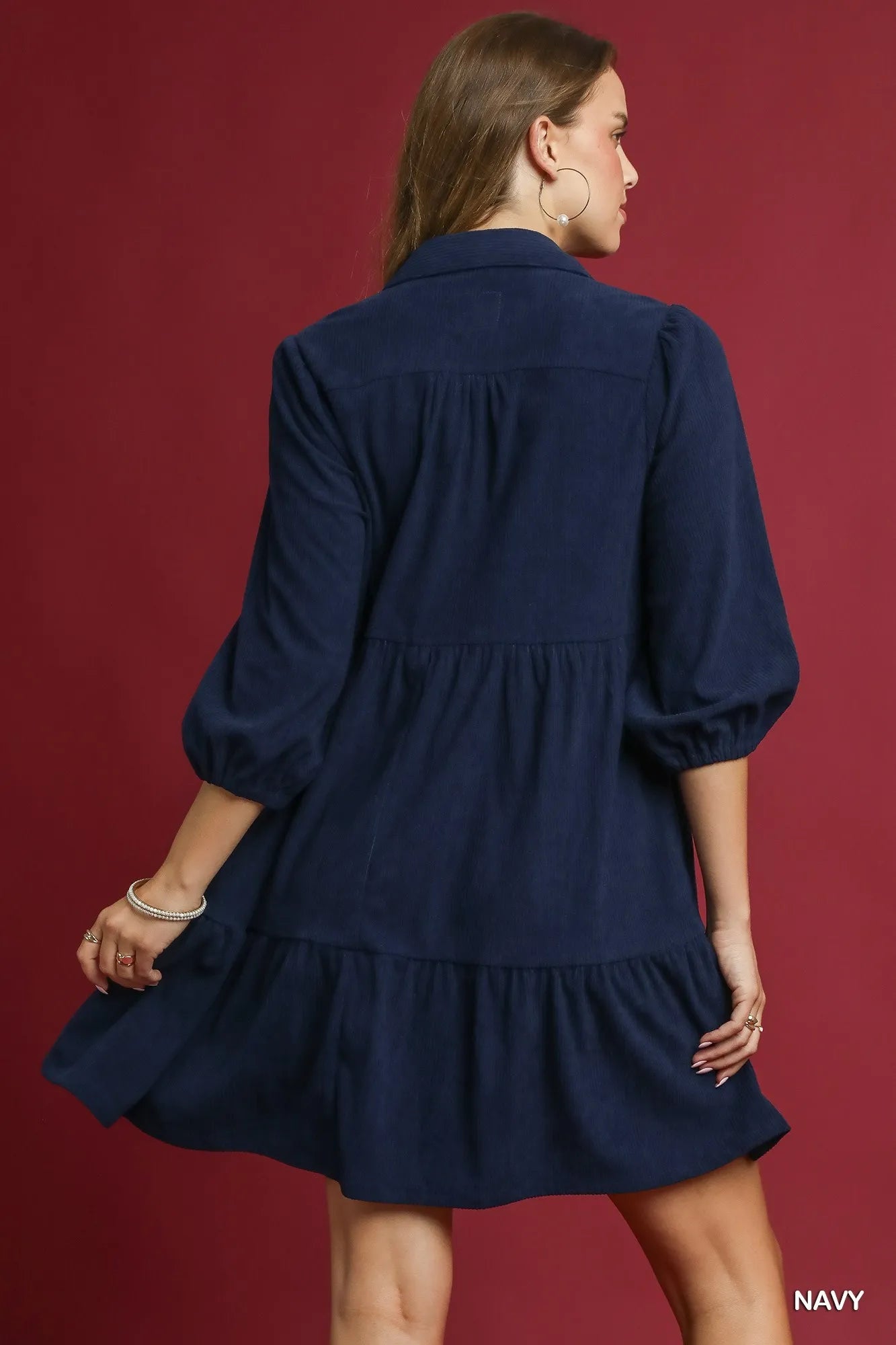 Umgee Tiered Corduroy Mini Dress with Balloon Sleeves - Tigbul's Variety Fashion Shop