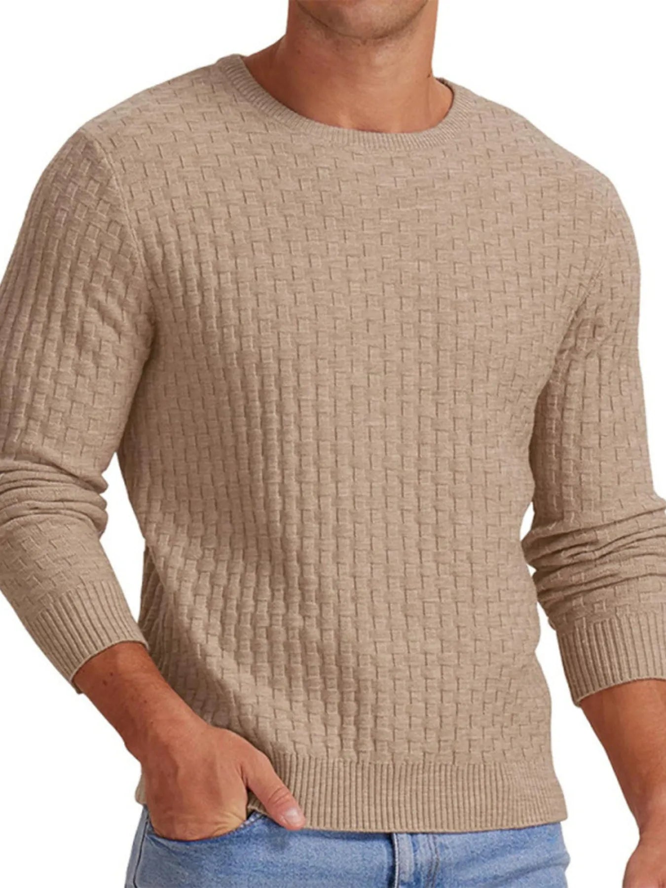 Men's Full Size Ribbed Hem Round Neck Sweater Plus Size - Tigbul's Variety Fashion Shop