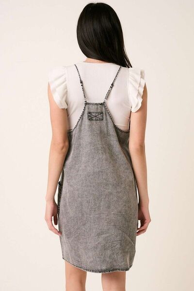 Gray Washed Patch Pocket Mini Cami Denim Dress - Tigbul's Variety Fashion Shop