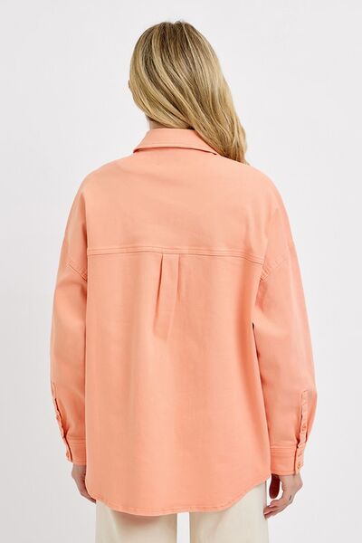 Pink Button Down Long Sleeve Denim Shacket - Tigbul's Variety Fashion Shop