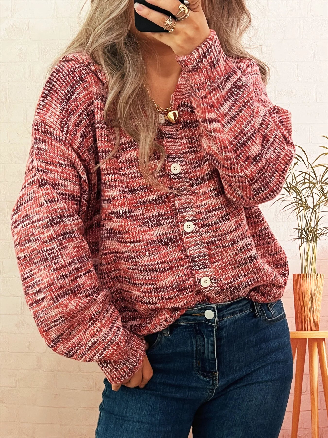 Multi-Colored Knit Button-Down Cardigan - Tigbul's Variety Fashion Shop