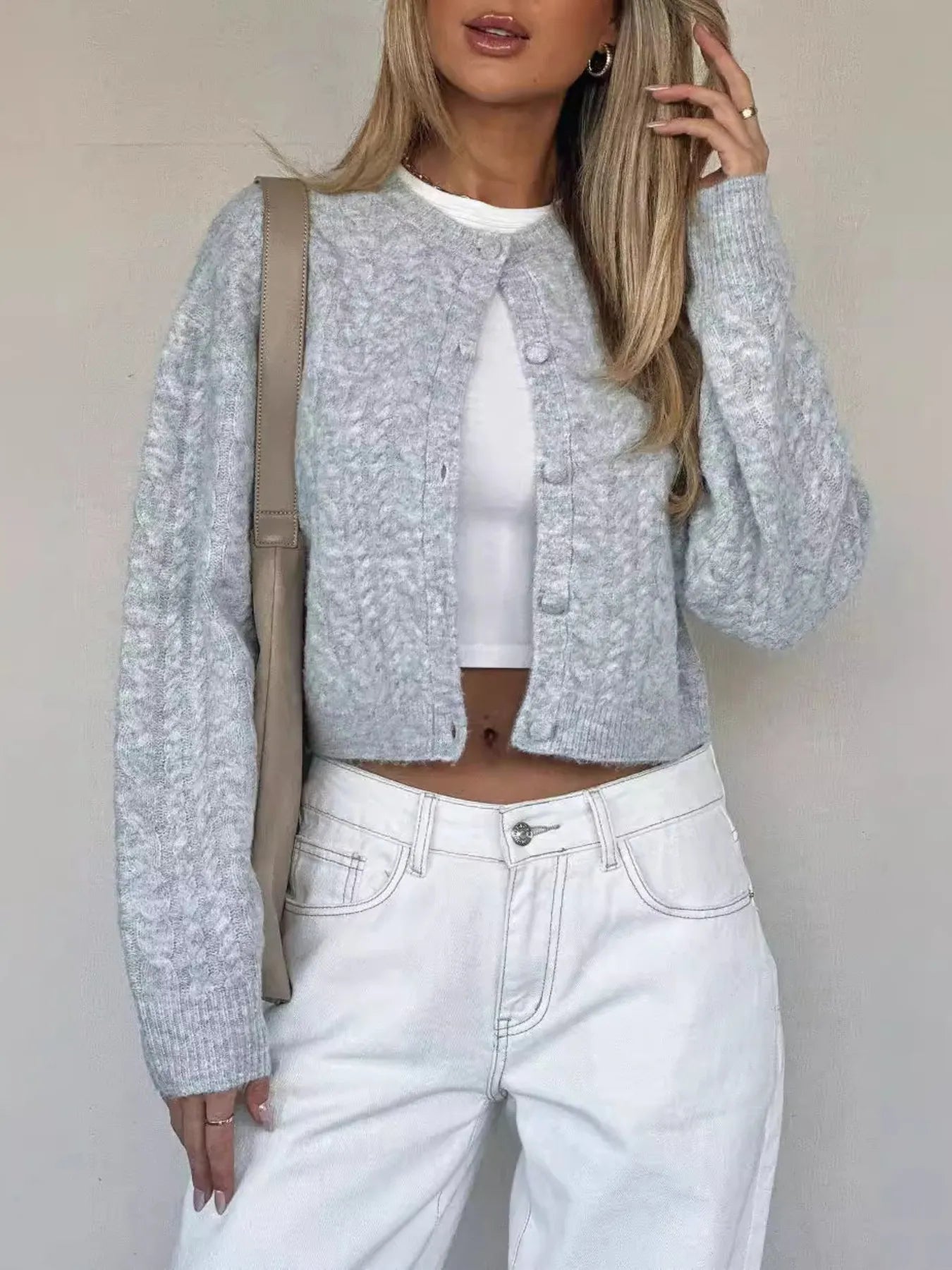 Cable Knit Button-Up Cardigan - Tigbul's Variety Fashion Shop