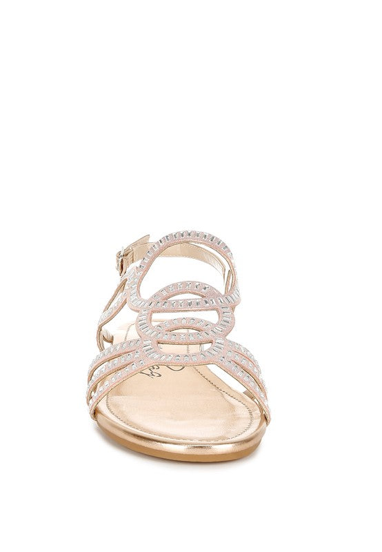 Jisters Cut Out Detail Rhinestone Flat Sandals - Tigbul's Variety Fashion Shop