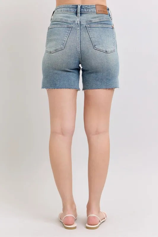Judy Blue High Waist Vintage Wash Side Slit Denim Shorts - Tigbul's Variety Fashion Shop