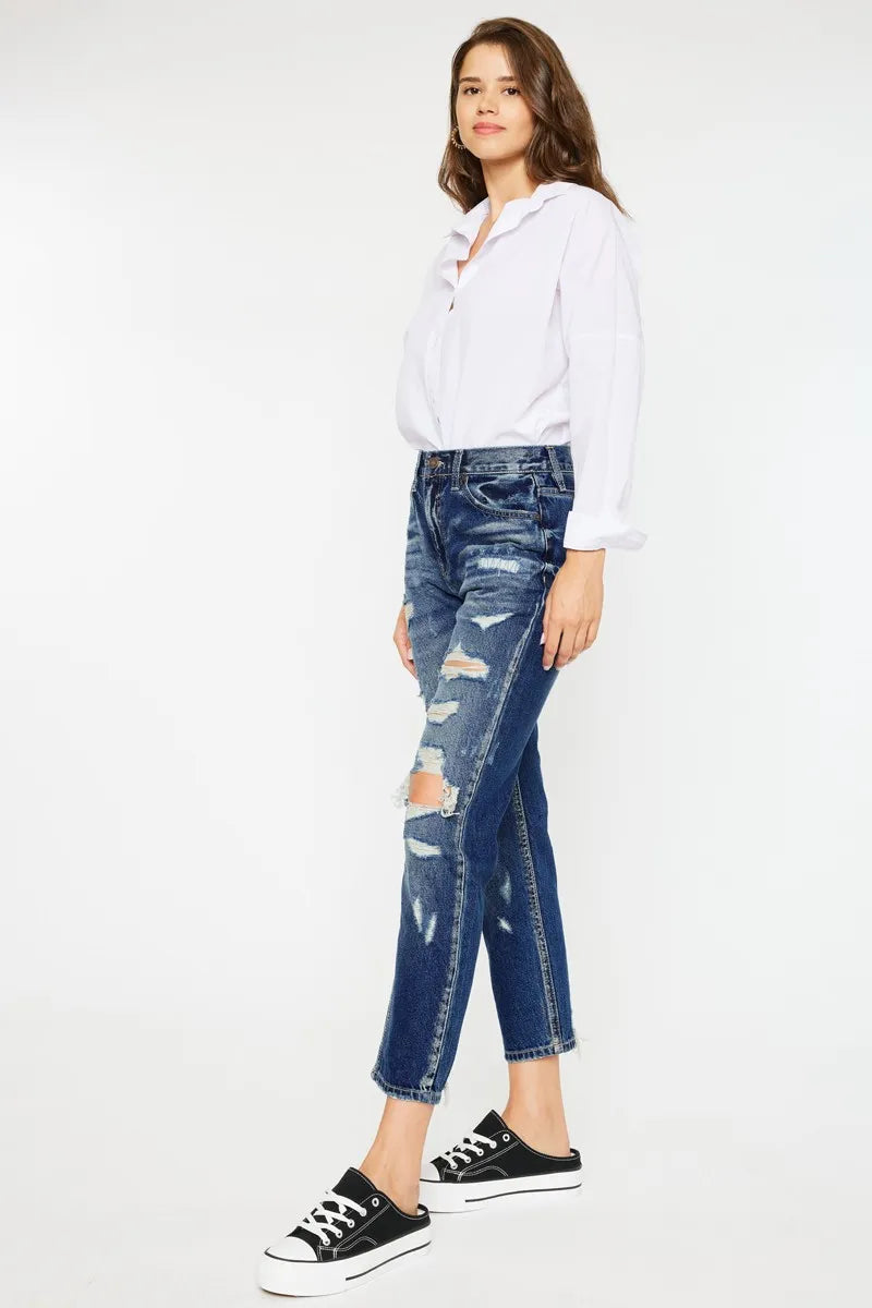Kancan High Rise Distressed Mom Fit Jeans - Tigbul's Variety Fashion Shop
