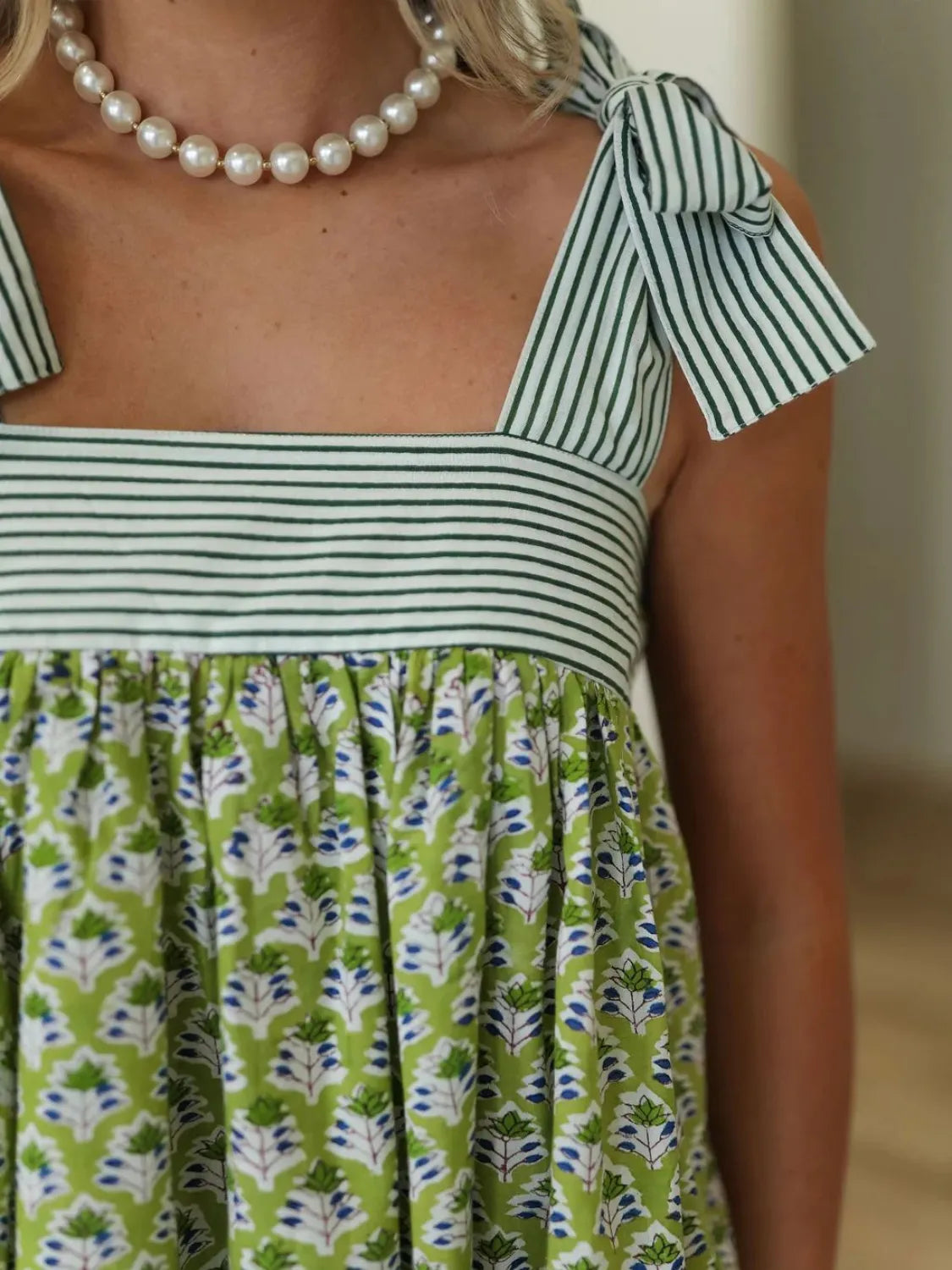 Printed Square Neck Tie Shoulder Mini Dress - Tigbul's Variety Fashion Shop