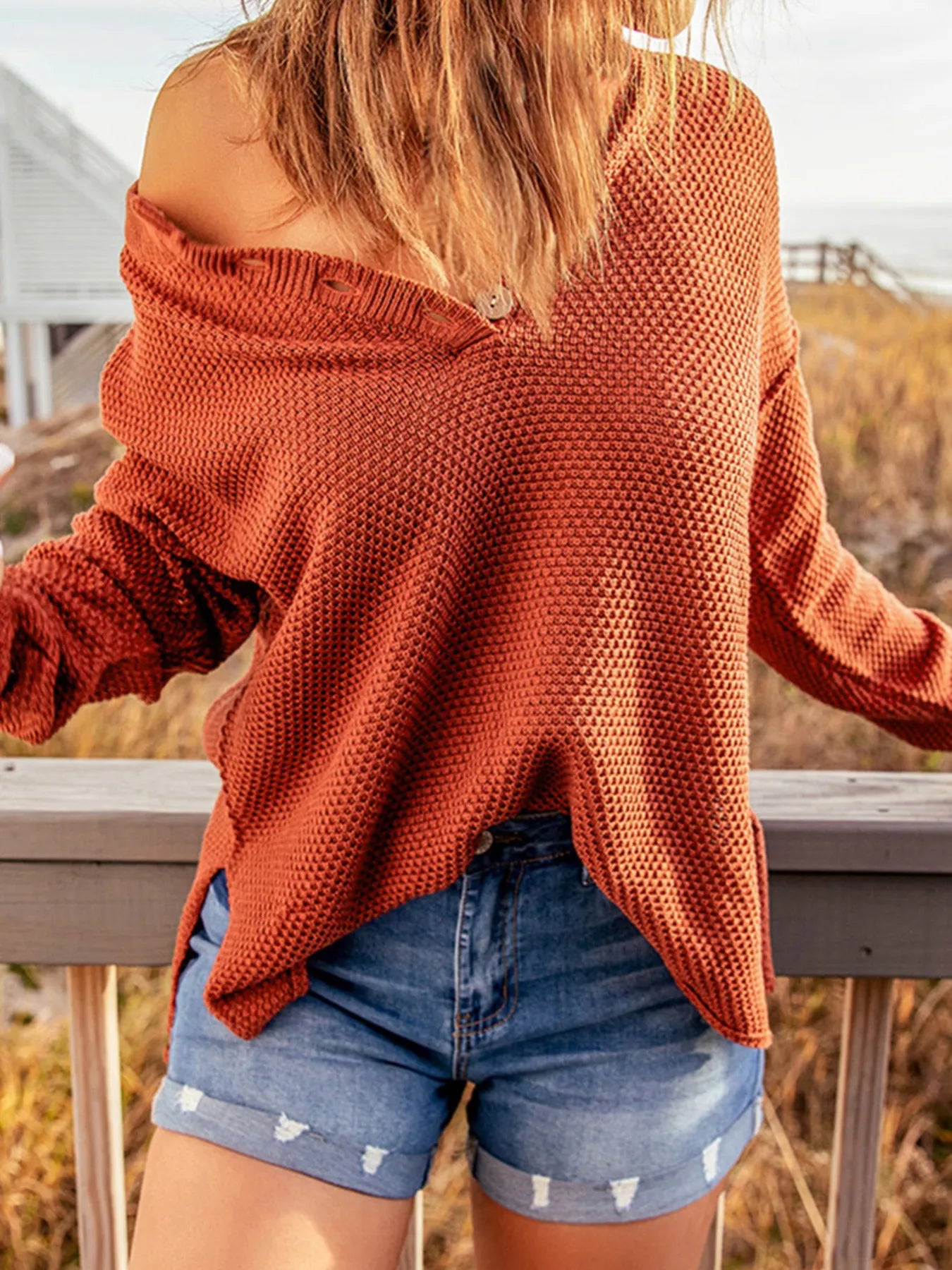 Button Detail Long Sleeve Knit Top - Tigbul's Variety Fashion Shop