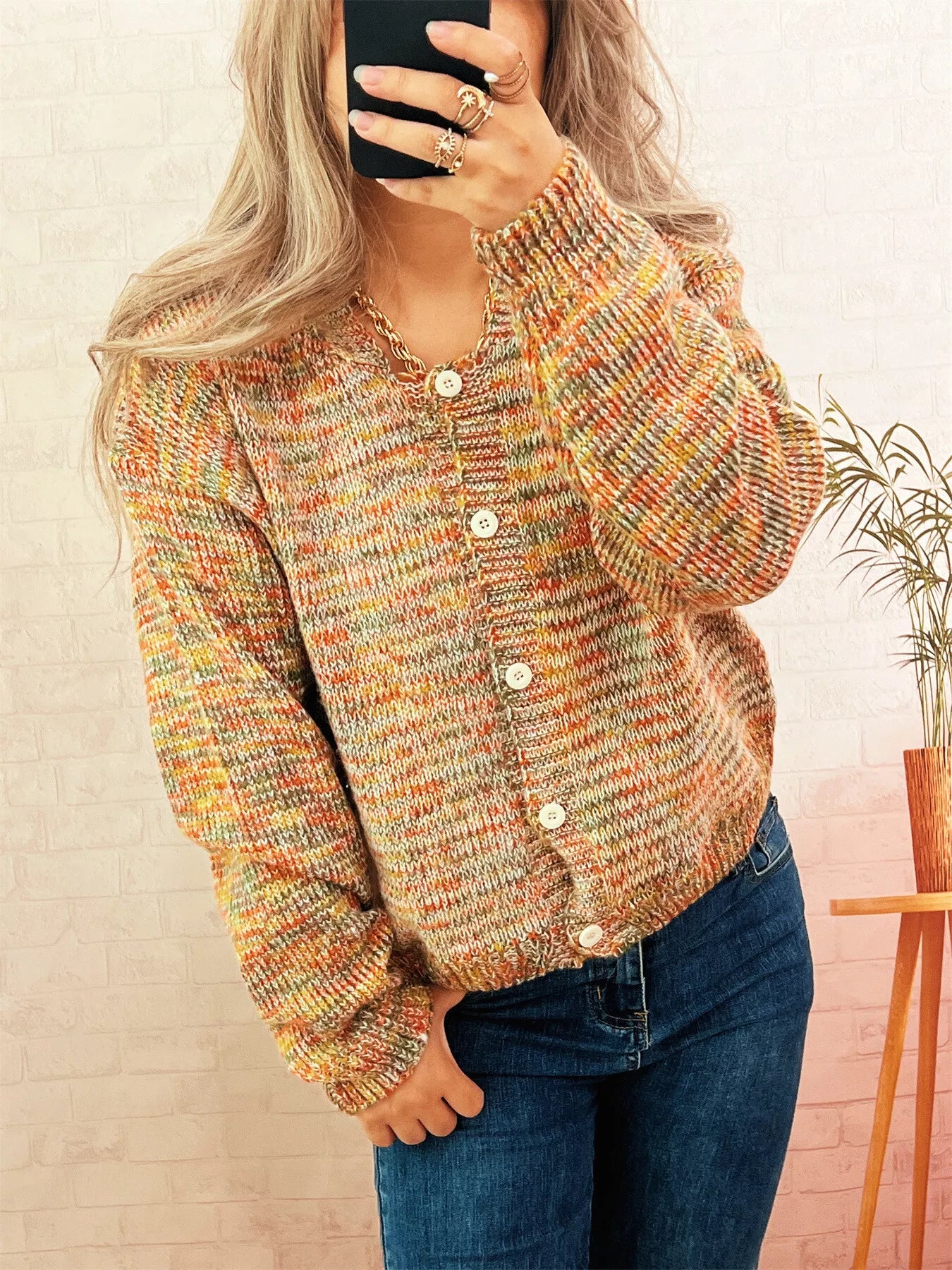 Multi-Colored Knit Button-Down Cardigan - Tigbul's Variety Fashion Shop