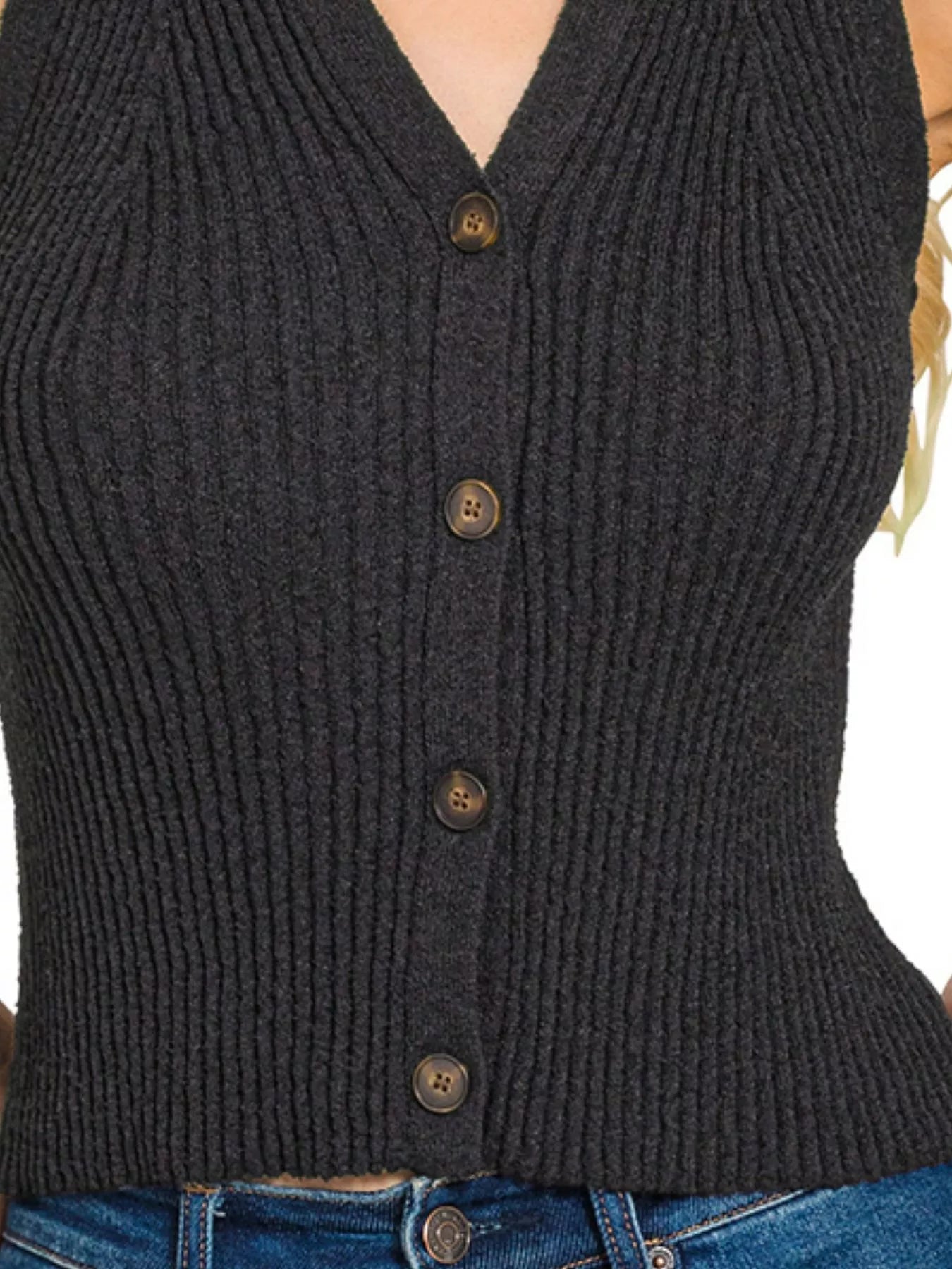 Zenana Ribbed Knit Button-Down Sweater Vest - Tigbul's Variety Fashion Shop