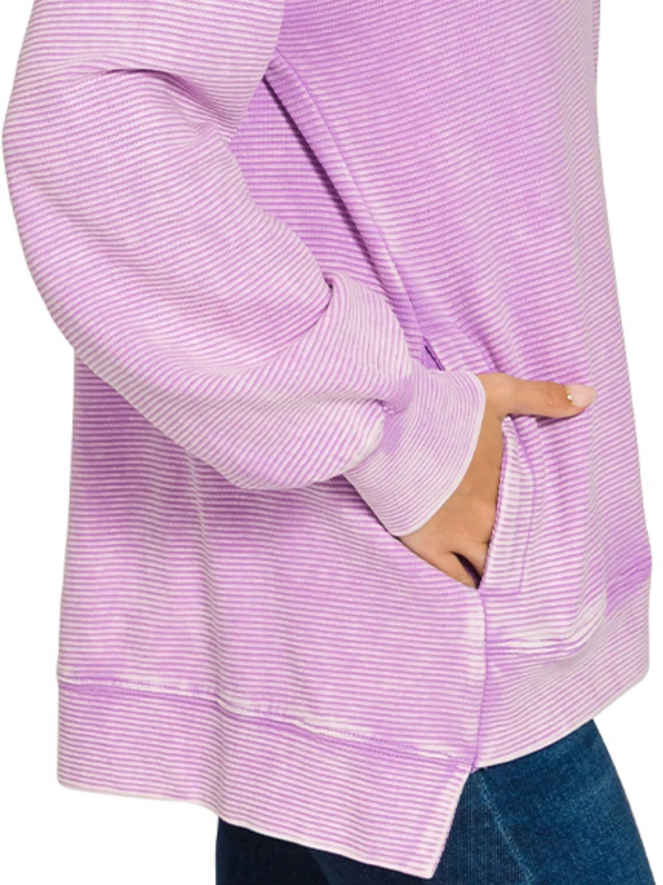 Lavender Acid Washed Double Ribbed Hi-low Sweatshirt - Tigbul's Variety Fashion Shop