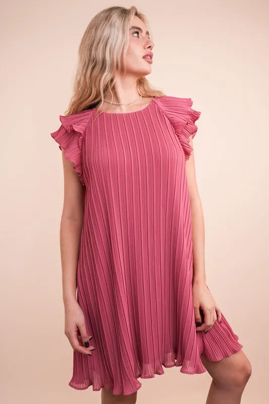 Mauve Plus Size Ruffle Sleeve Pleated Woven Mini Dress - Tigbul's Variety Fashion Shop