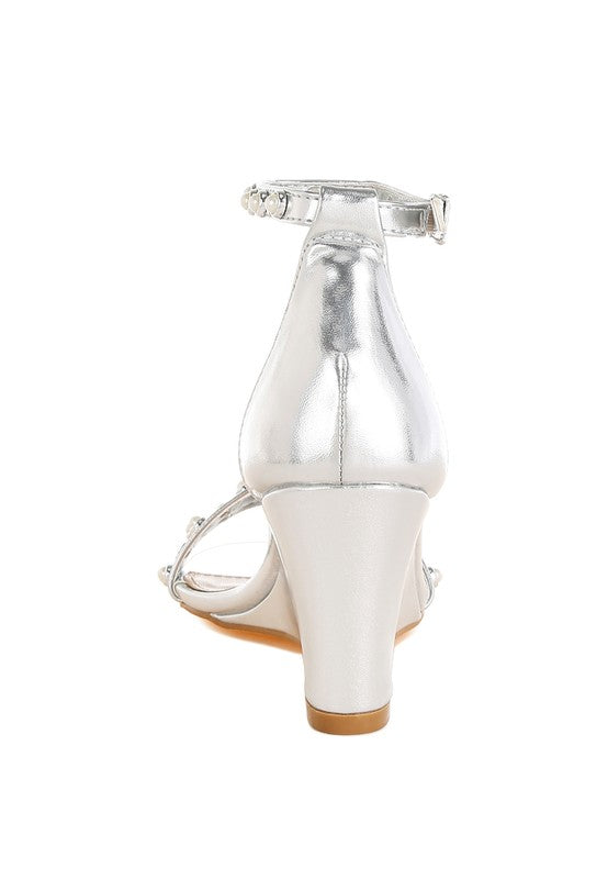 Jumera Metallic Pearl Embellished Wedges - Tigbul's Variety Fashion Shop