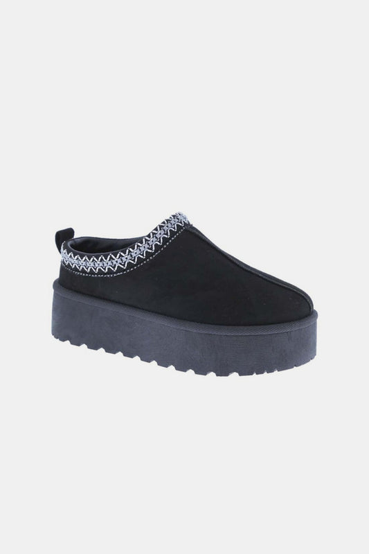 Platform Embroidered Trim Slip-On Boots - Tigbul's Variety Fashion Shop