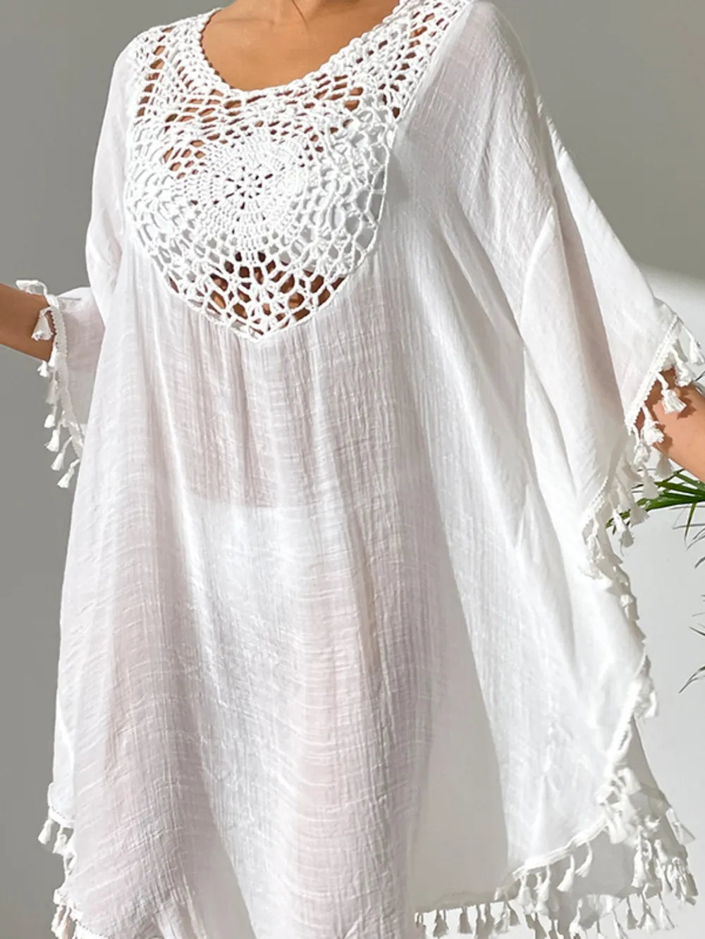 Tassel Cutout Scoop Neck Cover-Up Dress - Tigbul's Variety Fashion Shop