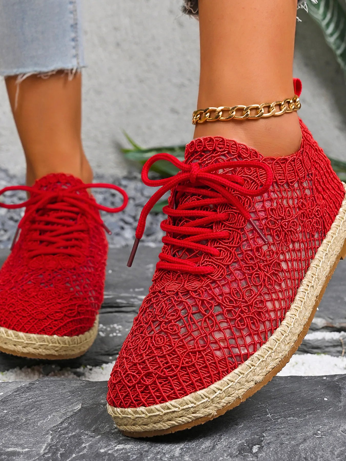 Breathable Woven Lace Up Sneakers - Tigbul's Variety Fashion Shop