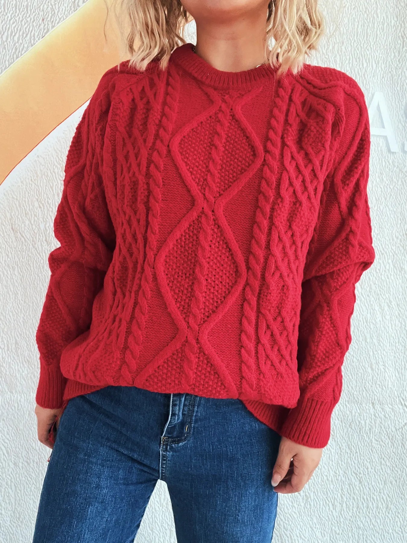 Cable Knit Long Sleeve Sweater - Tigbul's Variety Fashion Shop