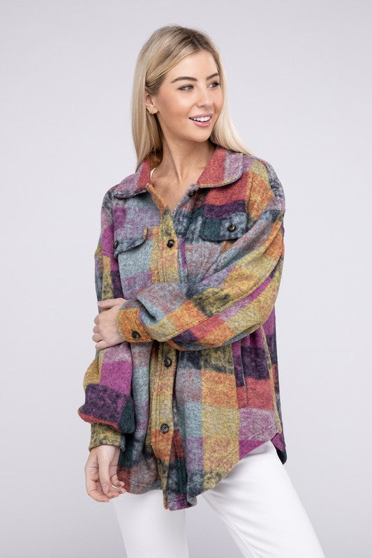 Loose Fit Buttoned Down Check Shirt Jacket - Tigbul's Variety Fashion Shop