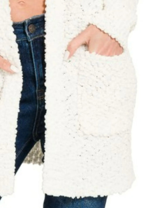 Long Sleeve Ivory Popcorn Sweater Cardigan with Pockets - Tigbul's Variety Fashion Shop