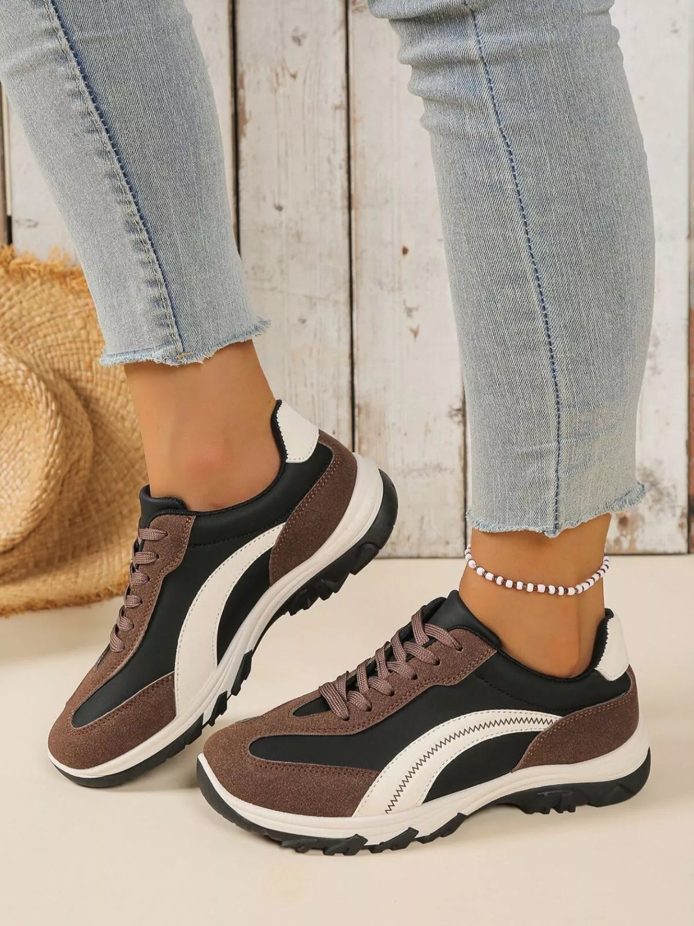 Contrast Lace Up Athletic - Tigbul's Variety Fashion Shop
