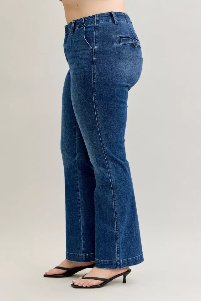 Judy Blue Full Size Mid Rise Bootcut Jeans with Welt Pockets Plus Size - Tigbul's Variety Fashion Shop