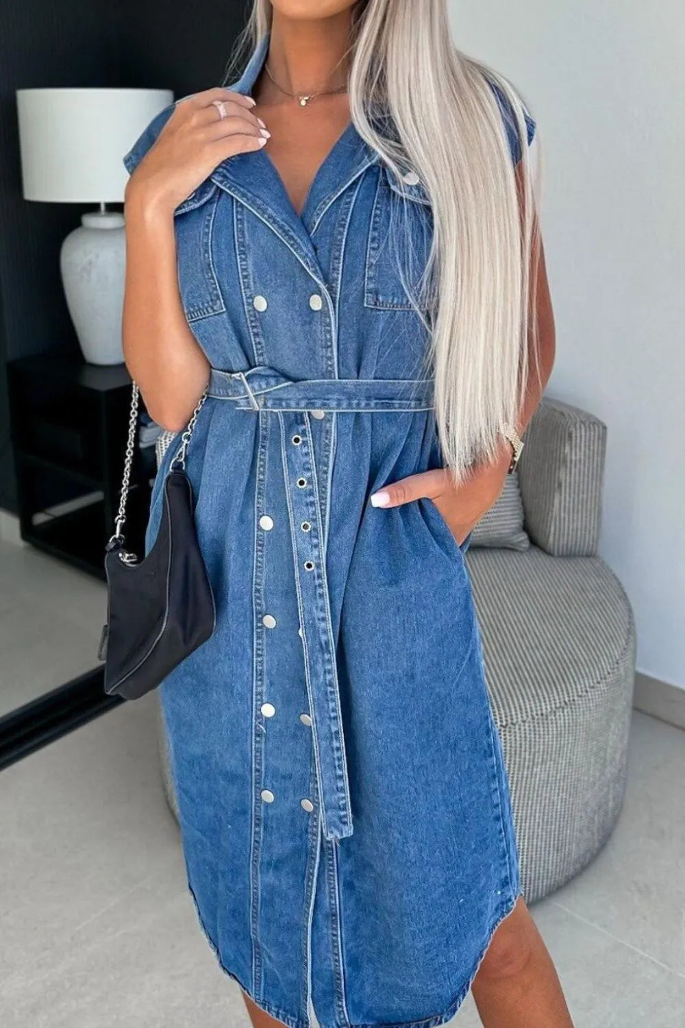 Button Front Denim Dress with Pockets - Tigbul's Variety Fashion Shop