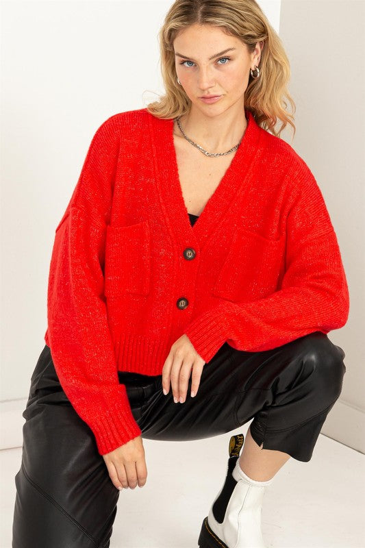 Button Front Cropped Cardigan Sweater - Tigbul's Variety Fashion Shop