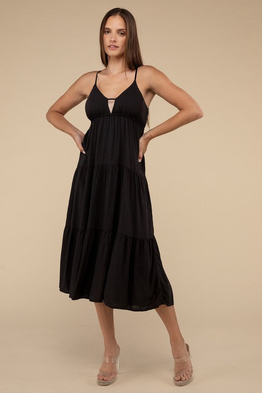 Woven Sweetheart Neckline Tiered Cami Midi Dress - Tigbul's Variety Fashion Shop