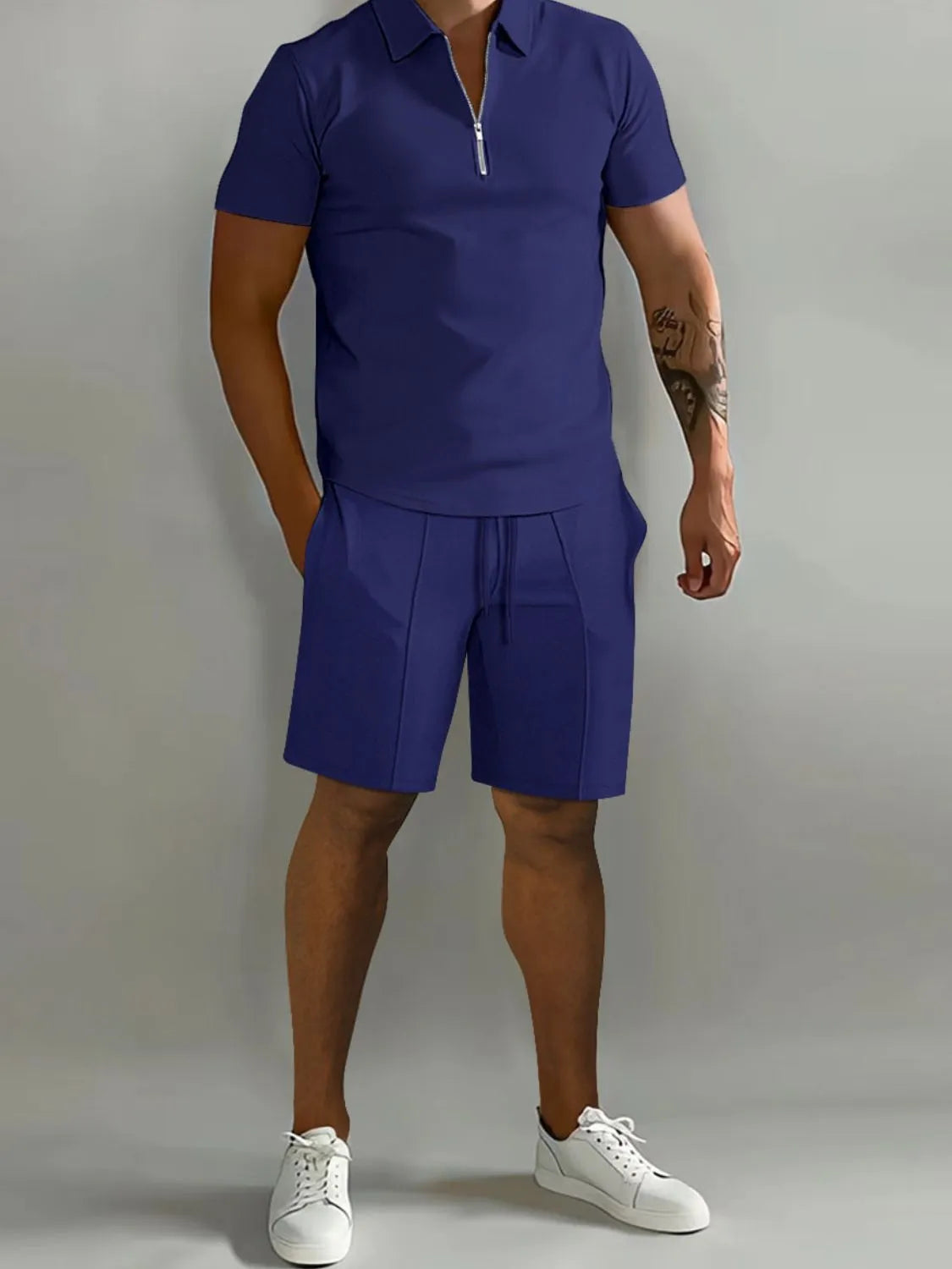 Men's Full Size Collared Neck Short Sleeve Top and Shorts Set Plus Size - Tigbul's Variety Fashion Shop
